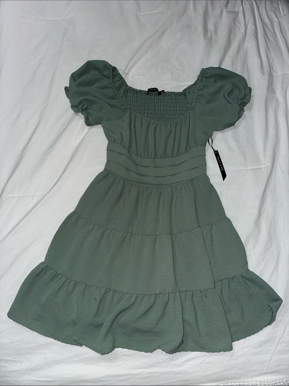 Girls Sage Puff-Sleeve Tiered Dress